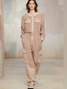 Zara SRPLS Womens Utility Jumpsuit in Blush, Light Pink. Size L